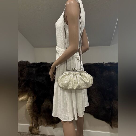 Silver Glitter Sheepskin Handmade Kisslock Slouchy Clutch/Wristlet/Crossbody - Picture 11 of 17